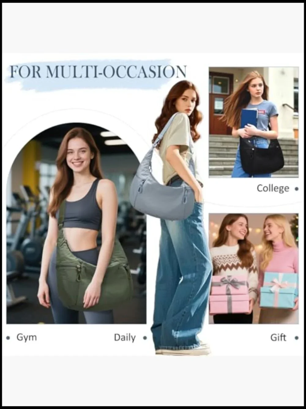 Lightweight Nylon Crescent Crossbody Bag Hobo Shoulder Purse Travel Work Gym